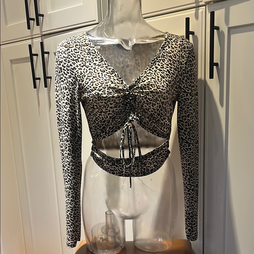 SHEIN Black and White Ruched Long Sleeve Blouse